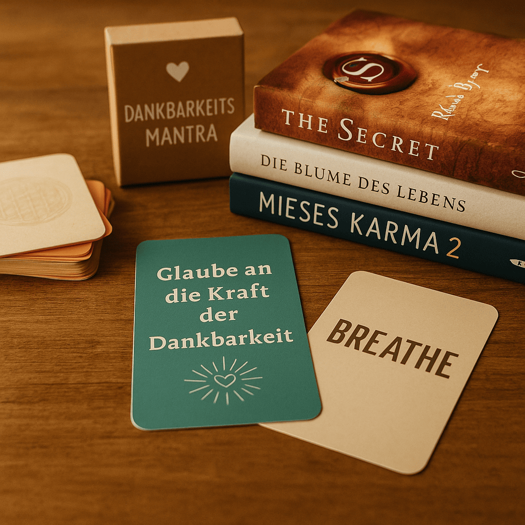 Inspirierendes Bild mit dem Schriftzug 'Dankbarkeit und persönliche Entwicklung' in sanften Farben, Symbol für Achtsamkeit und inneres Wachstum